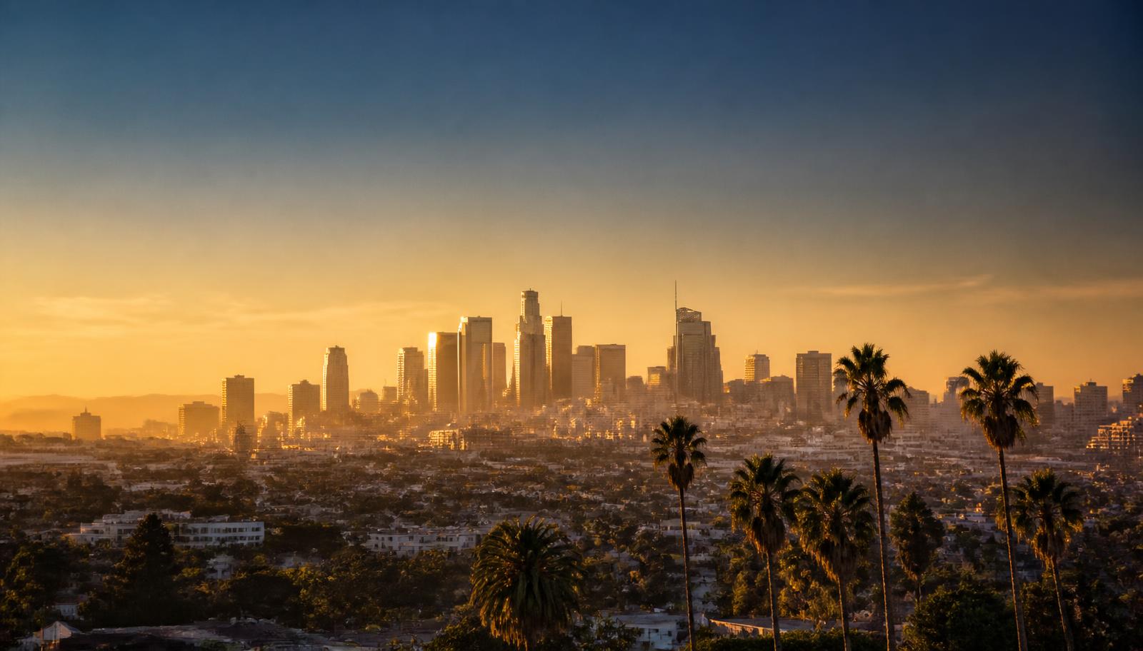 The Los Angeles skyline at golden hour